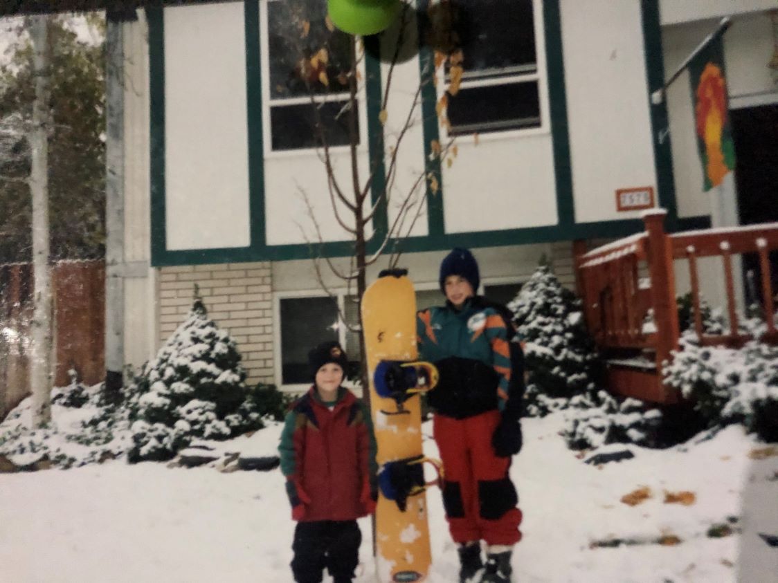 Snowbird Athlete, Justin Latimer with his first snowboard